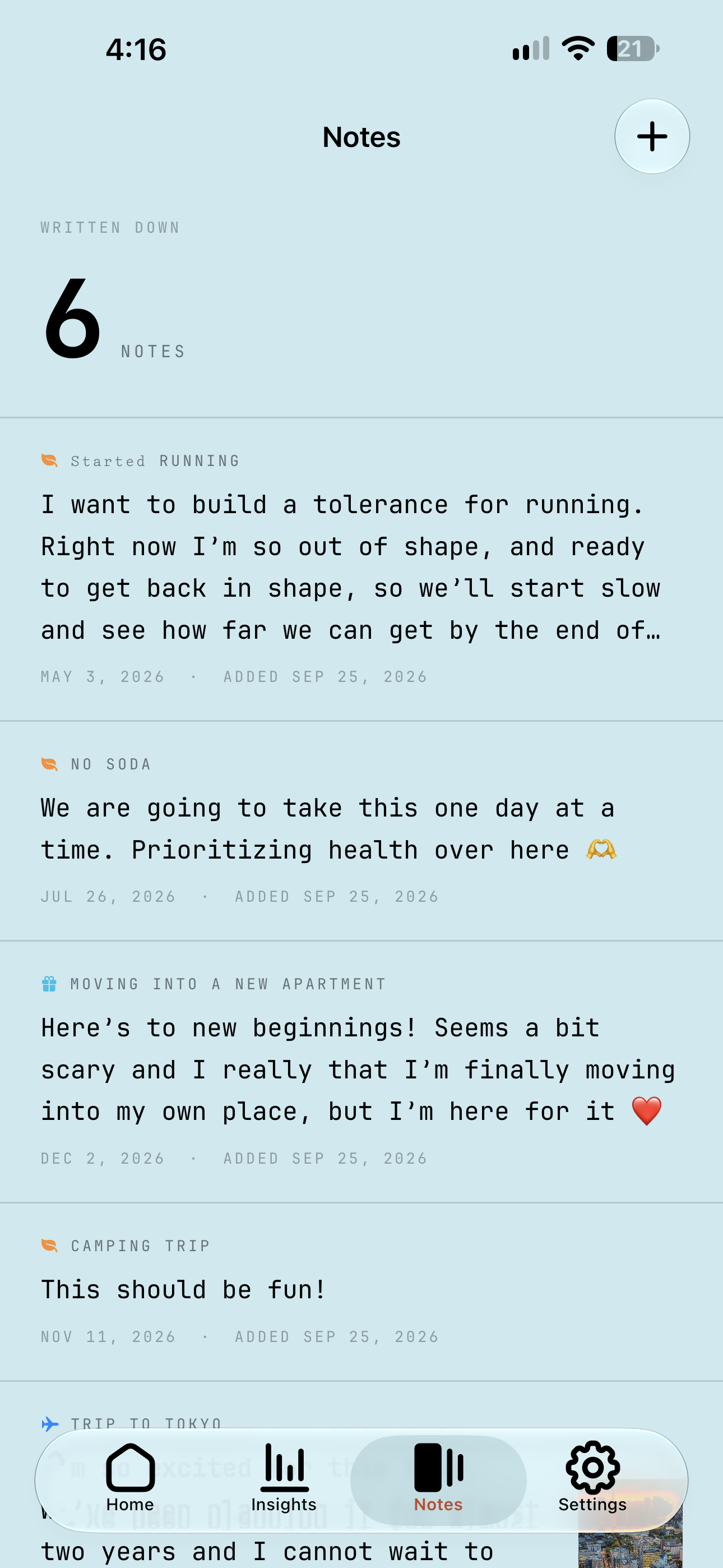 Sincey Notes, with notes on running, no soda and a new apartment